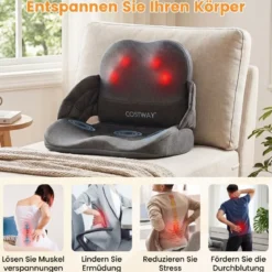 Massagekissen für Rücken mit Wärmefunktion Faltbare Shiatsu-Massagekissen Ergonomisches Stützkissen