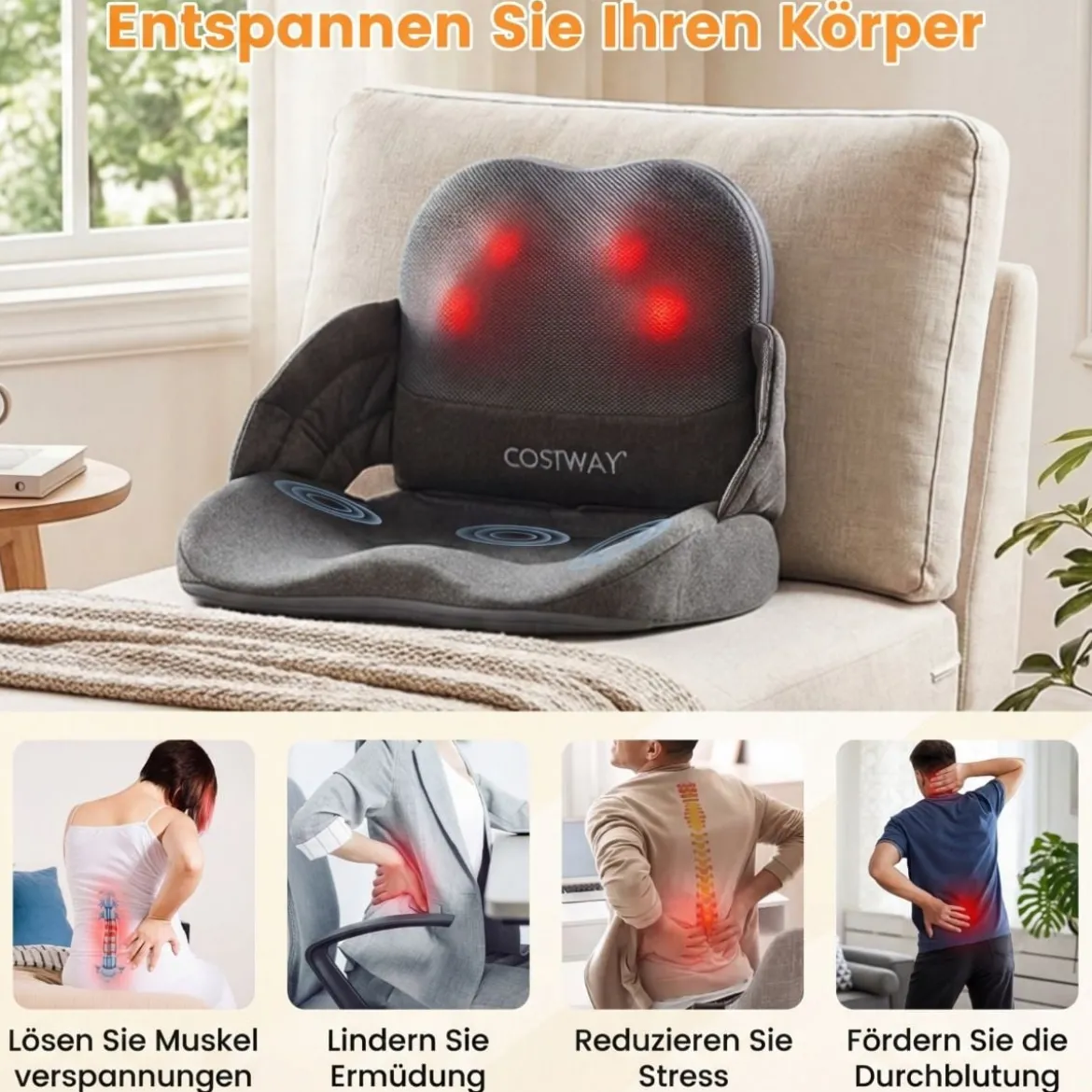 Massagekissen für Rücken mit Wärmefunktion Faltbare Shiatsu-Massagekissen Ergonomisches Stützkissen