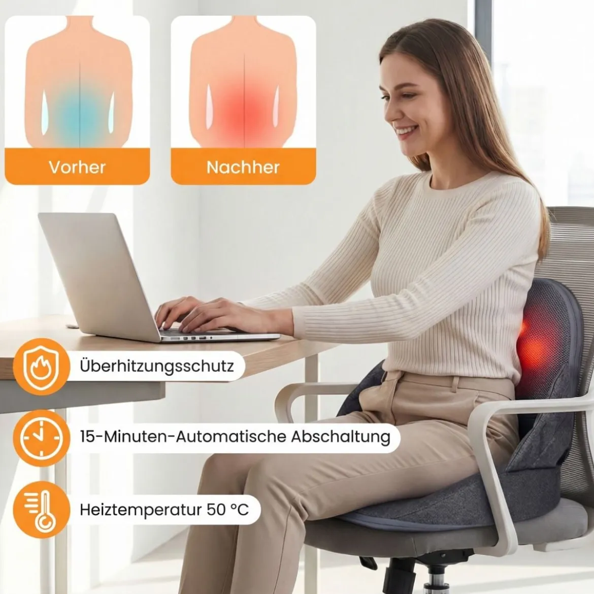 Massagekissen für Rücken mit Wärmefunktion Faltbare Shiatsu-Massagekissen Ergonomisches Stützkissen