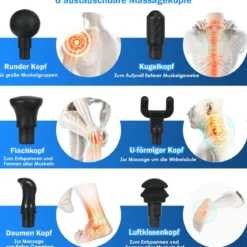 Massagepistole mit 6 Massageköpfen Massage Gun mit LCD-Bildschirm Muskelmassagepistole Schwarz