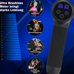 Massagepistole mit 6 Massageköpfen Massage Gun mit LCD-Bildschirm Muskelmassagepistole Schwarz