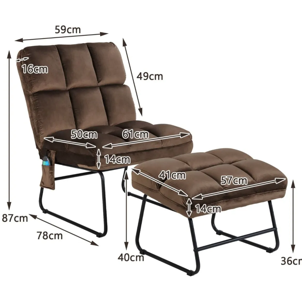 Massagesessel mit Ottomane 5 Vibrationsmodi & 4 Massagemotoren elektrische Massageliege Braun