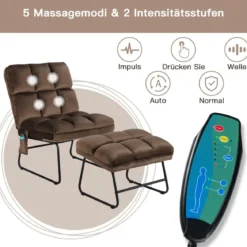 Massagesessel mit Ottomane 5 Vibrationsmodi & 4 Massagemotoren elektrische Massageliege Braun