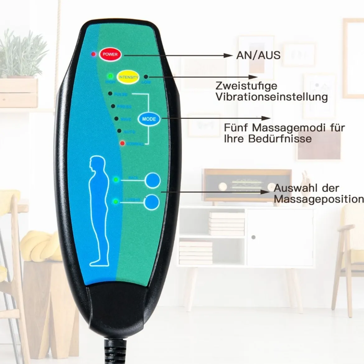Massagesessel mit Ottomane 5 Vibrationsmodi & 4 Massagemotoren elektrische Massageliege Grau