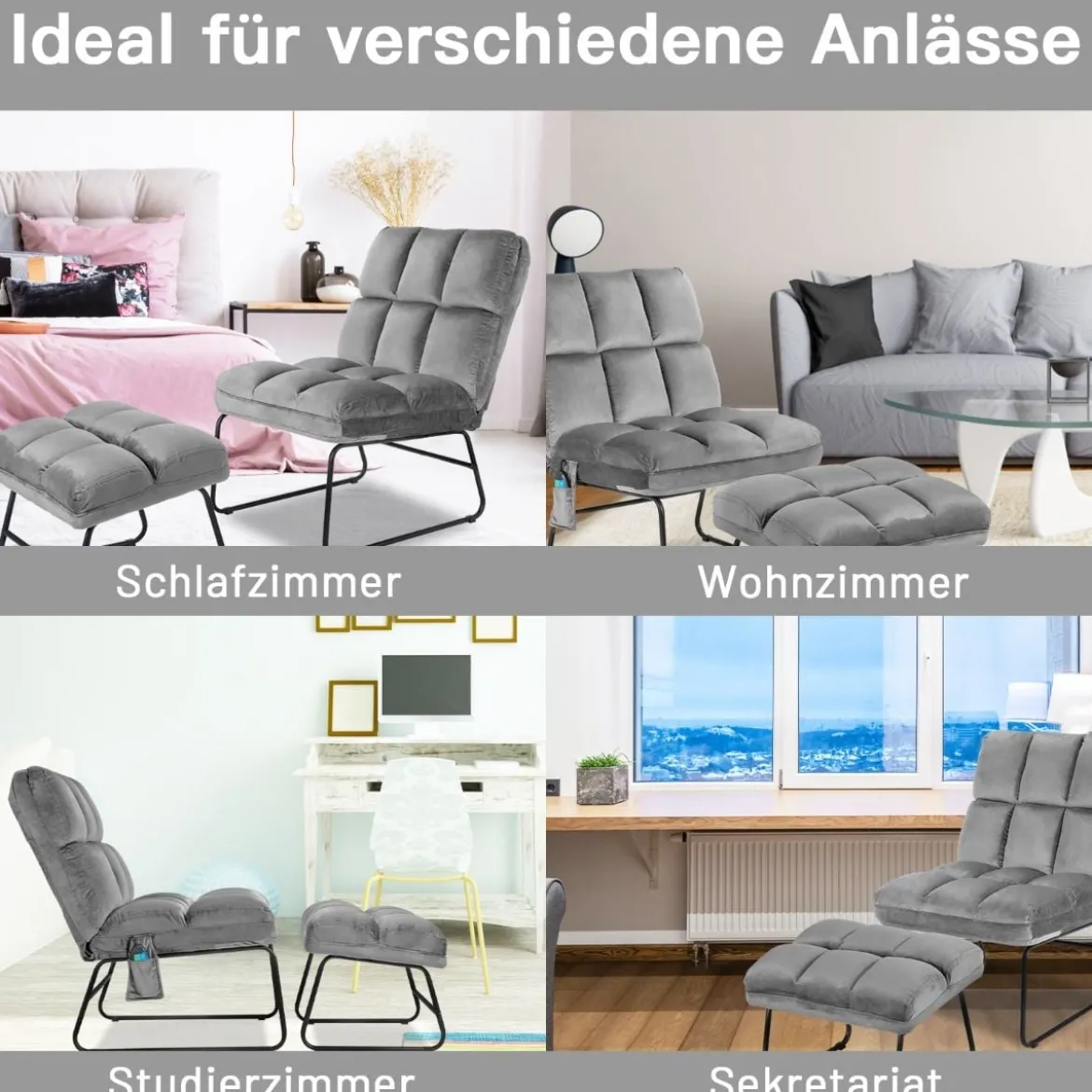 Massagesessel mit Ottomane 5 Vibrationsmodi & 4 Massagemotoren elektrische Massageliege Grau