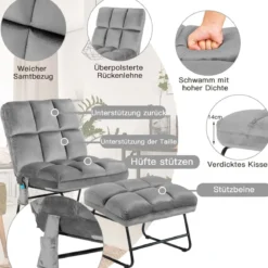 Massagesessel mit Ottomane 5 Vibrationsmodi & 4 Massagemotoren elektrische Massageliege Grau