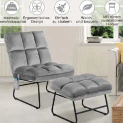 Massagesessel mit Ottomane 5 Vibrationsmodi & 4 Massagemotoren elektrische Massageliege Grau