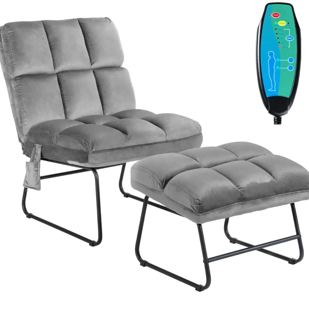 Massagesessel mit Ottomane 5 Vibrationsmodi & 4 Massagemotoren elektrische Massageliege Grau