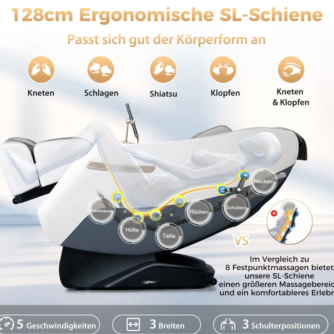 Massagesessel Zero Gravity SL Track Shiatsu Massagestuhl mit Heizung & Luftdruckmassage Weiß
