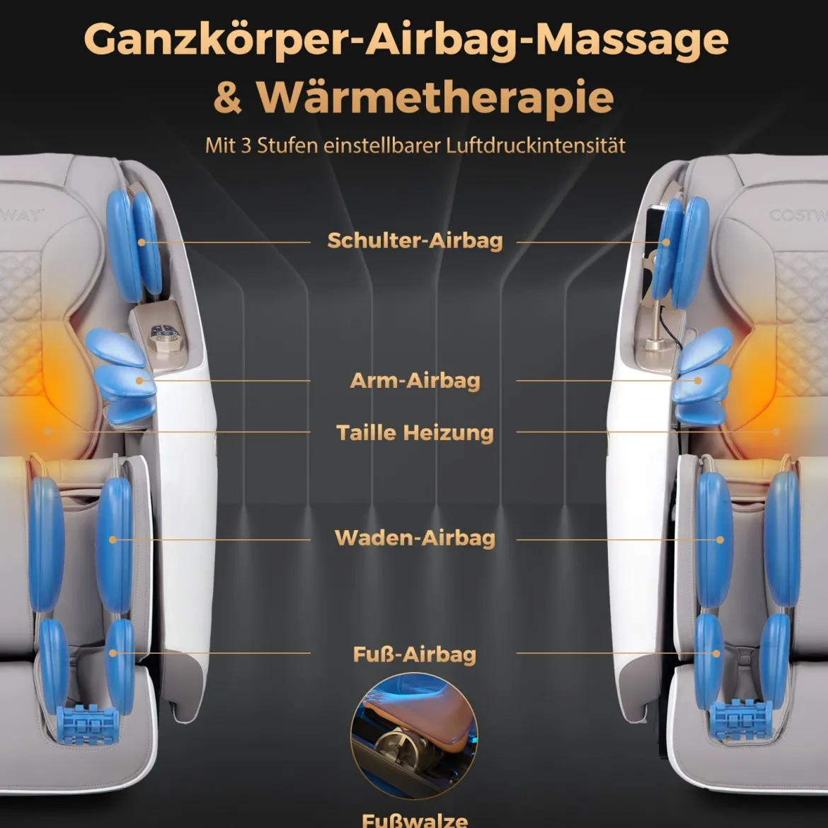 Massagesessel Zero Gravity SL Track Shiatsu Massagestuhl mit Heizung & Luftdruckmassage Weiß