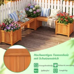 Massivholz Blumenkasten mit Gartenbank Holzbank mit 2 Seitlichen Pflanzkästen Sitzbank Natur