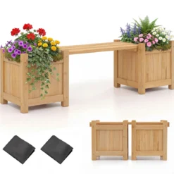 Massivholz Holzbank mit 2 Seitlichen Pflanzkästen Blumenkasten mit Gartenbank Sitzbank Natur