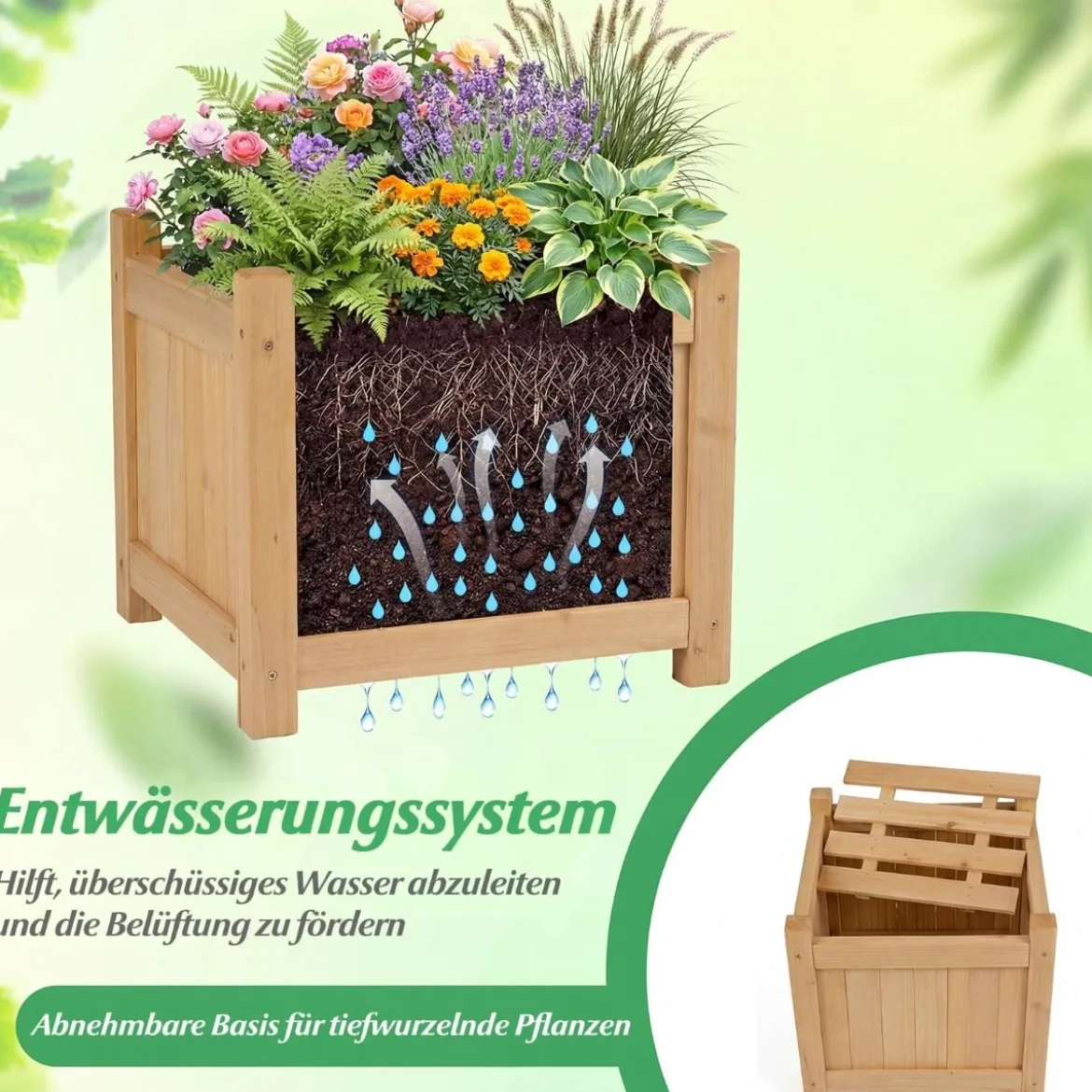 Massivholz Holzbank mit 2 Seitlichen Pflanzkästen Blumenkasten mit Gartenbank Sitzbank Natur