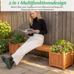 Massivholz Holzbank mit 2 Seitlichen Pflanzkästen Blumenkasten mit Gartenbank Sitzbank Orange