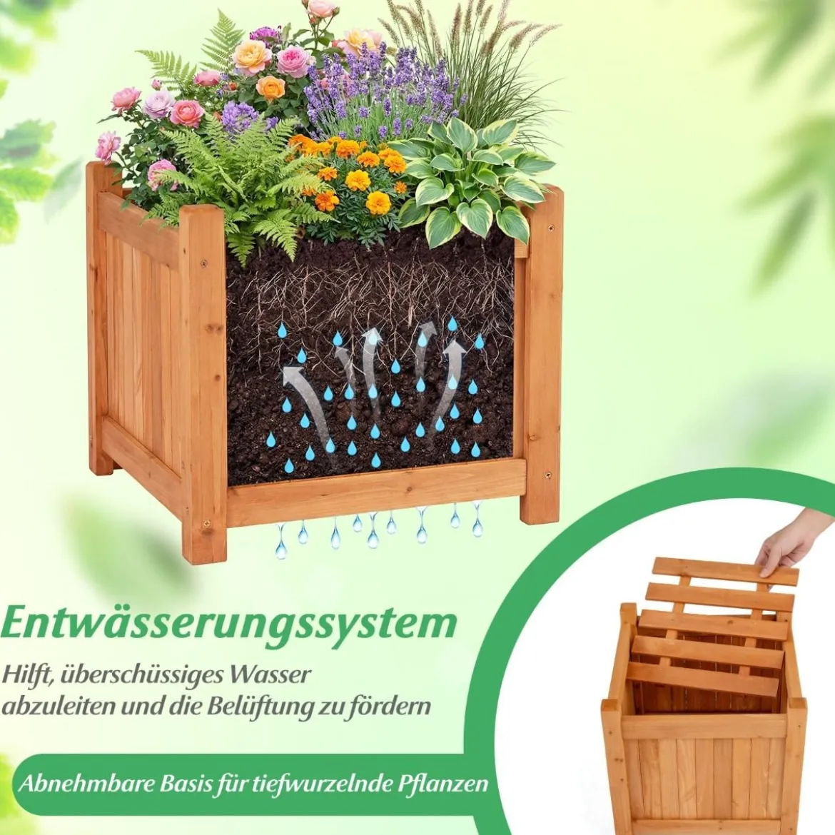 Massivholz Holzbank mit 2 Seitlichen Pflanzkästen Blumenkasten mit Gartenbank Sitzbank Orange