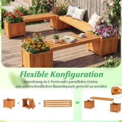 Massivholz Holzbank mit 2 Seitlichen Pflanzkästen Blumenkasten mit Gartenbank Sitzbank Orange