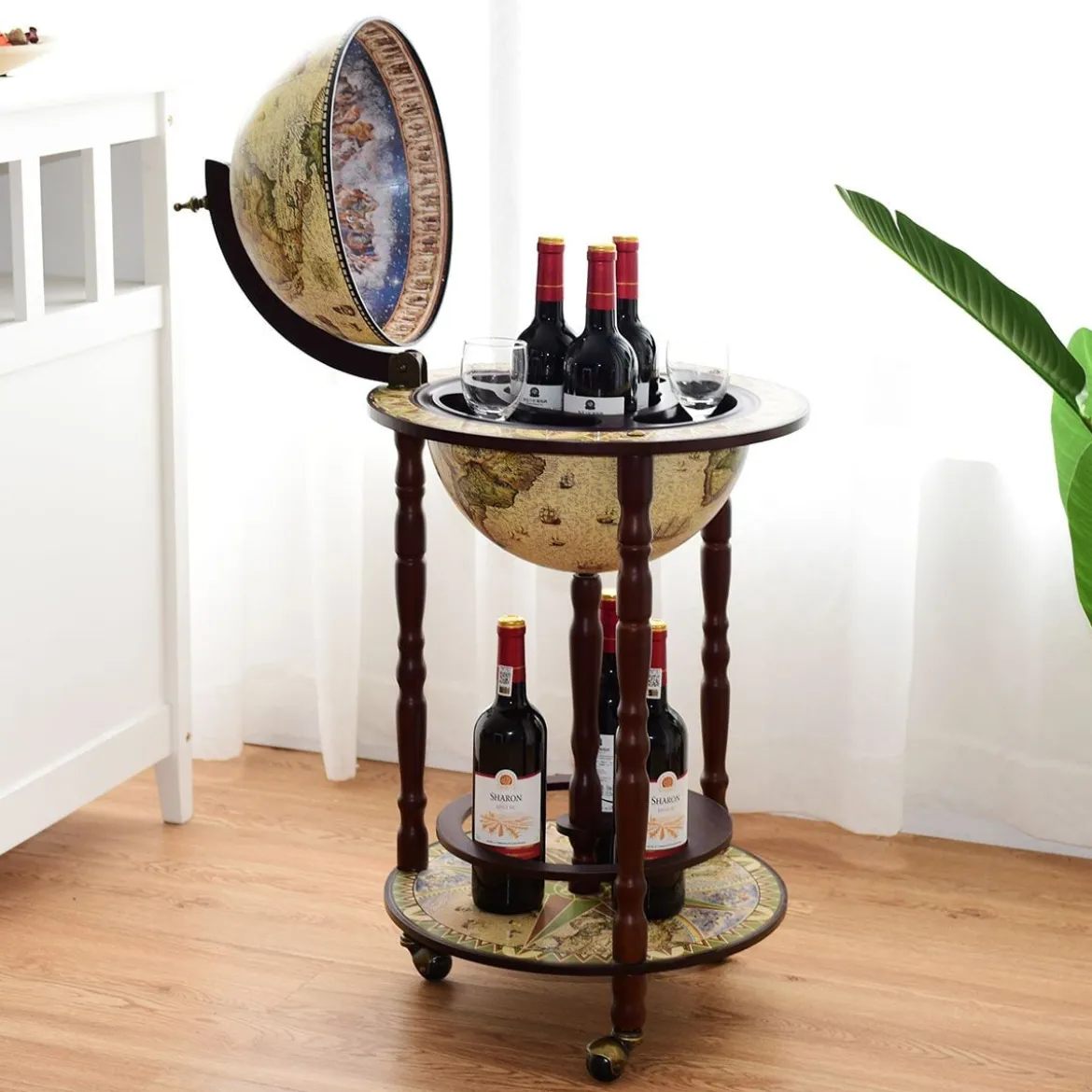 Massivholz Weltkugel Mini Globusbar Hausbar Flaschenregal