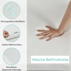 Matratzentopper Kühlender Gel-Topper mit abnehmbarem Bezug 200 x 90 x 5 cm Weiß