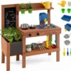 Matschküche aus Holz Kinderküche mit Pflanzkasten & Tafel Spielküche mit Wassertank Natur