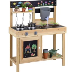Matschküche für Kinder Outdoor Kinderküche aus Holz Kompakte Spielküche mit Wassertank