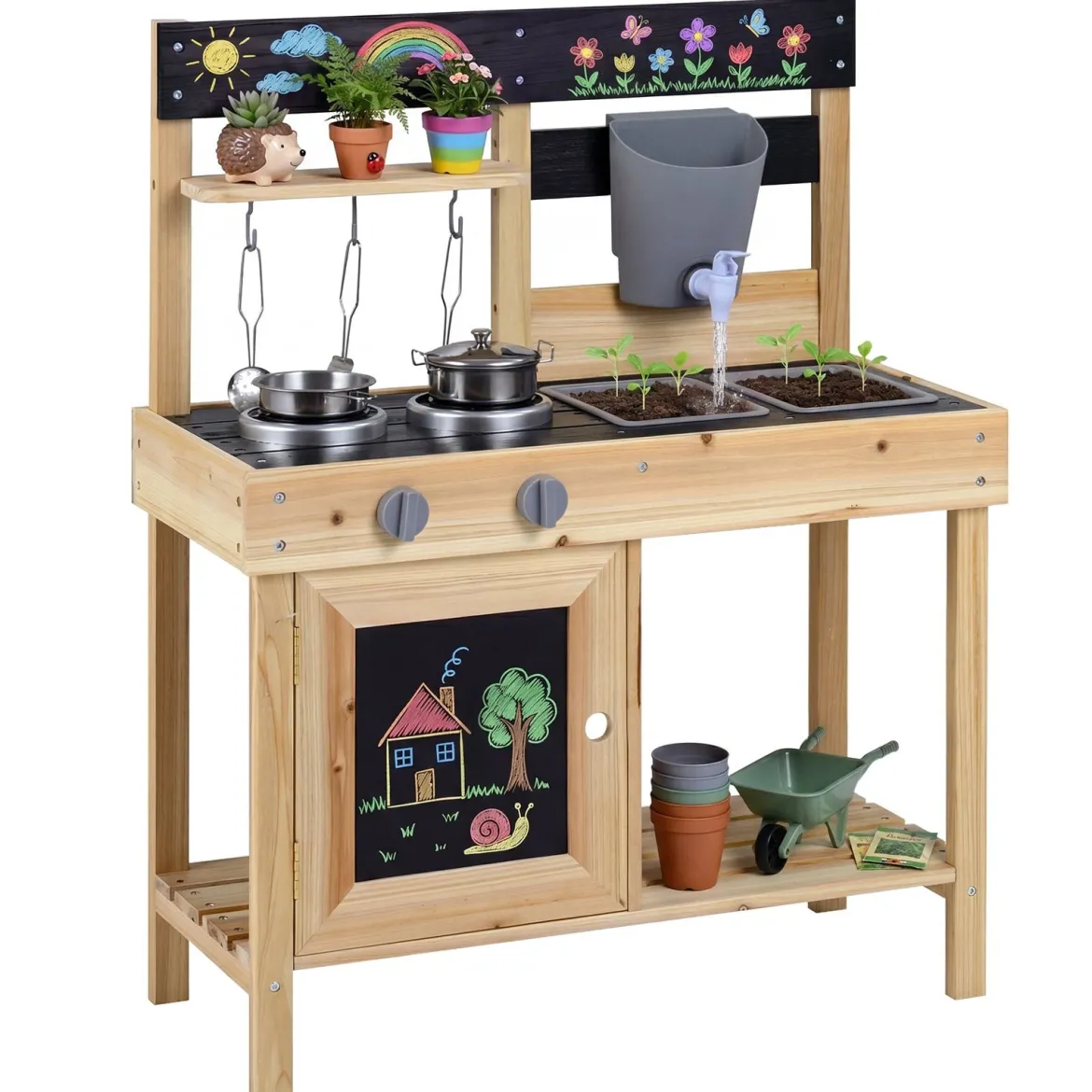 Matschküche für Kinder Outdoor Kinderküche aus Holz Kompakte Spielküche mit Wassertank