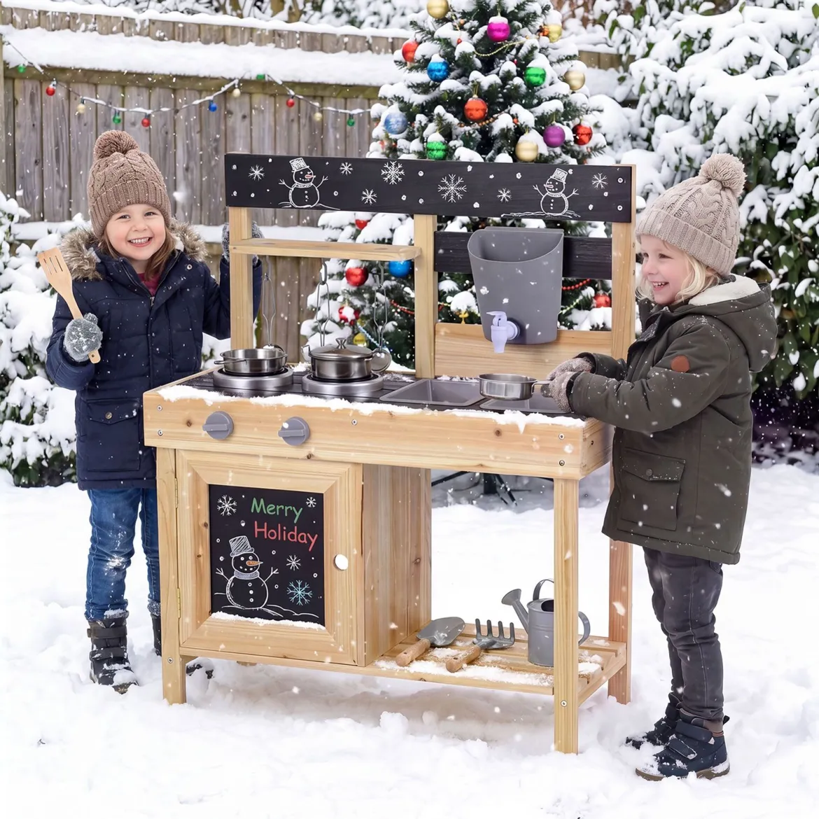 Matschküche für Kinder Outdoor Kinderküche aus Holz Kompakte Spielküche mit Wassertank