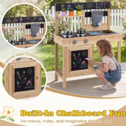 Matschküche für Kinder Outdoor Kinderküche aus Holz Kompakte Spielküche mit Wassertank