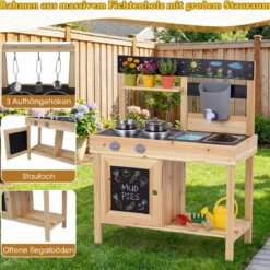 Matschküche für Kinder Outdoor Kinderküche aus Holz Kompakte Spielküche mit Wassertank