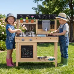 Matschküche für Kinder Outdoor Kinderküche aus Holz Kompakte Spielküche mit Wassertank