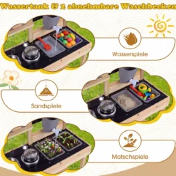 Matschküche für Kinder Outdoor Kinderküche aus Holz Kompakte Spielküche mit Wassertank