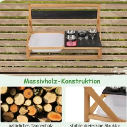 Matschküche Kinder Outdoor Kinderküche Tannenholz mit Zubehör Natur 81 x 36 x 49 cm