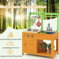 Matschküche Kinder Outdoor Kinderküche mit Zubehör Spielküche mit realistischen Herden & Wasserhahn