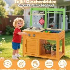 Matschküche Kinder Outdoor Kinderküche mit Zubehör Spielküche mit realistischen Herden & Wasserhahn