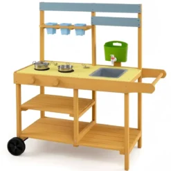 Matschküche Kinder Outdoor Kinderküche mit Herd & Kochzubehör Puppenküche mit Spüle Gelb