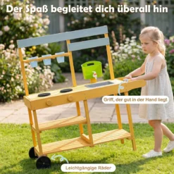 Matschküche Kinder Outdoor Kinderküche mit Herd & Kochzubehör Puppenküche mit Spüle Gelb