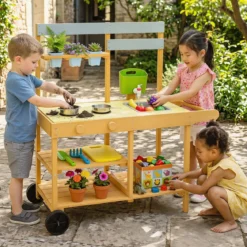 Matschküche Kinder Outdoor Kinderküche mit Herd & Kochzubehör Puppenküche mit Spüle Gelb