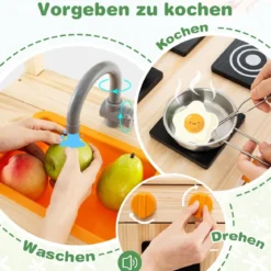 Matschküche Kinder Outdoor Kinderküche Tannenholz mit Überdachung 88 x 39 x 117 cm Natur