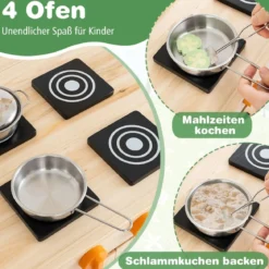 Matschküche Kinder Outdoor Kinderküche Tannenholz mit Überdachung 88 x 39 x 117 cm Natur