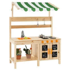 Matschküche Kinder Outdoor Kinderküche Tannenholz mit Überdachung 88 x 39 x 117 cm Natur