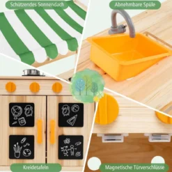 Matschküche Kinder Outdoor Kinderküche Tannenholz mit Überdachung 88 x 39 x 117 cm Natur