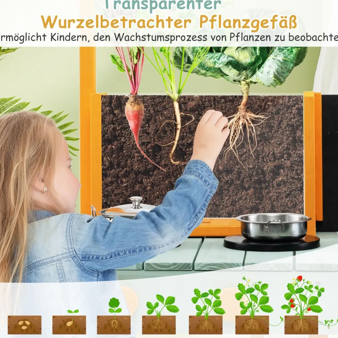 Matschküche Kinder Outdoor Kinderküche Tannenholz mit Pflanzbehälter & 2 Kreidetafeln & Wasserhahn Blau/Grün