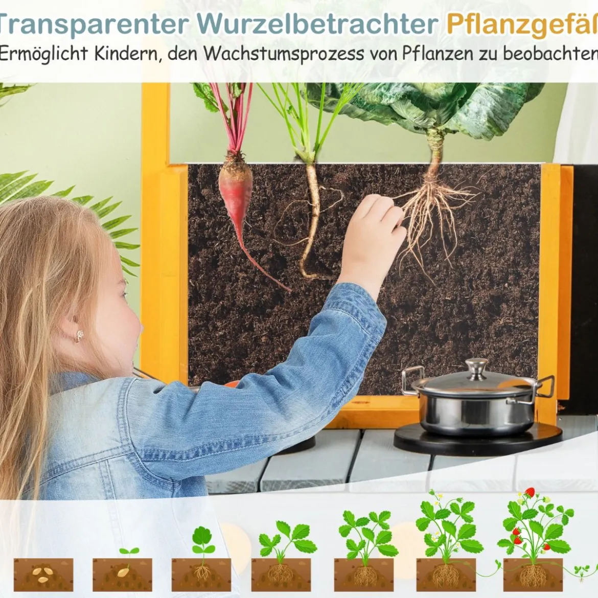 Matschküche Kinder Outdoor Kinderküche Tannenholz mit Pflanzbehälter & 2 Kreidetafeln & Wasserhahn Blau/Grün
