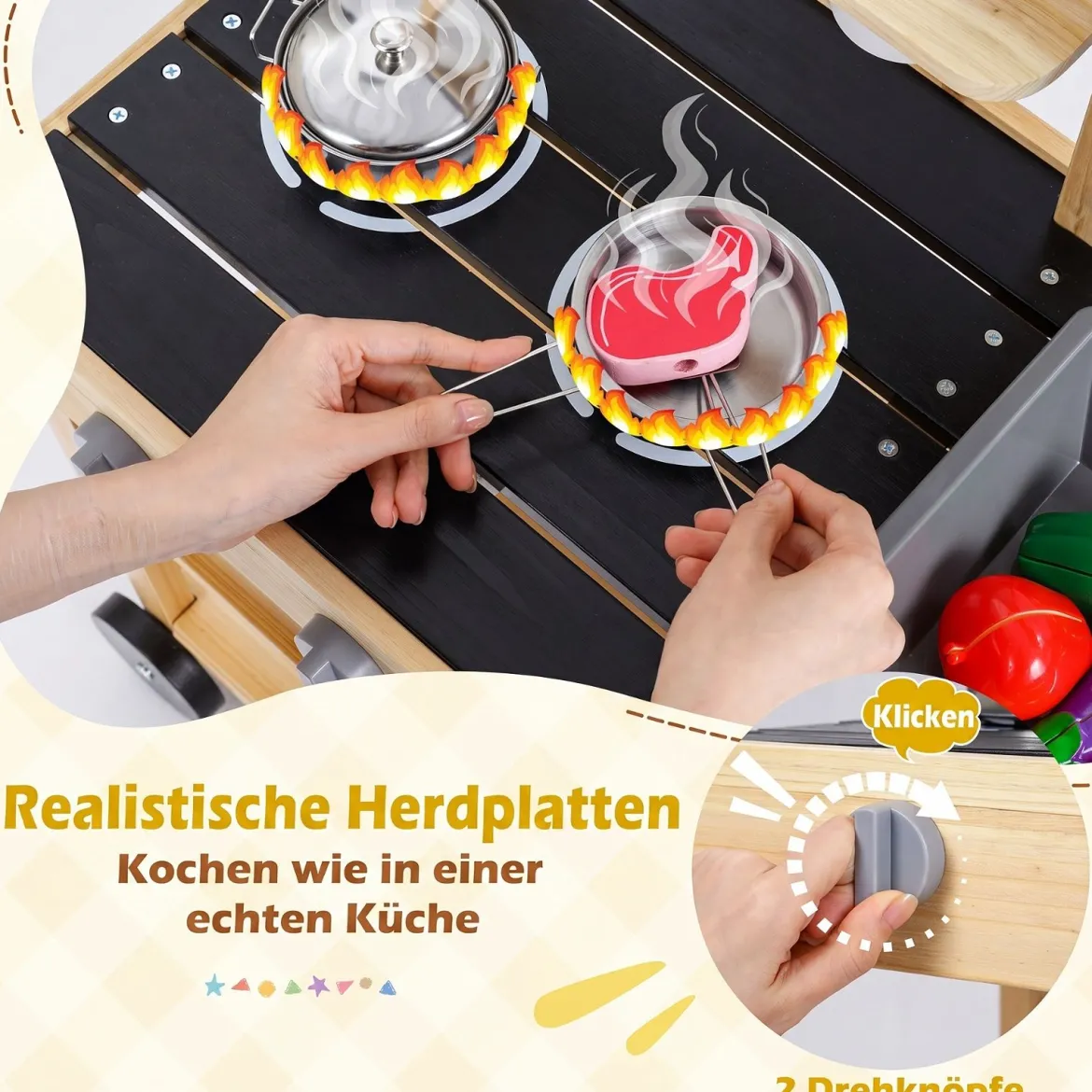 Matschküche Kinder Outdoor Kinderküche Holz mit Rädern und Griff für Kinder ab 3 Jahren Natur
