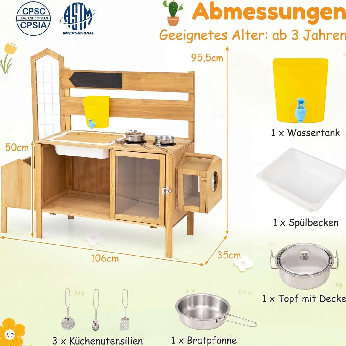 Matschküche Kinder Outdoor Spielküche mit Spüle Wassertank & Wasserhahn für Kinder ab 3 Jahren