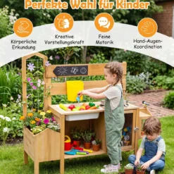 Matschküche Kinder Outdoor Spielküche mit Spüle Wassertank & Wasserhahn für Kinder ab 3 Jahren