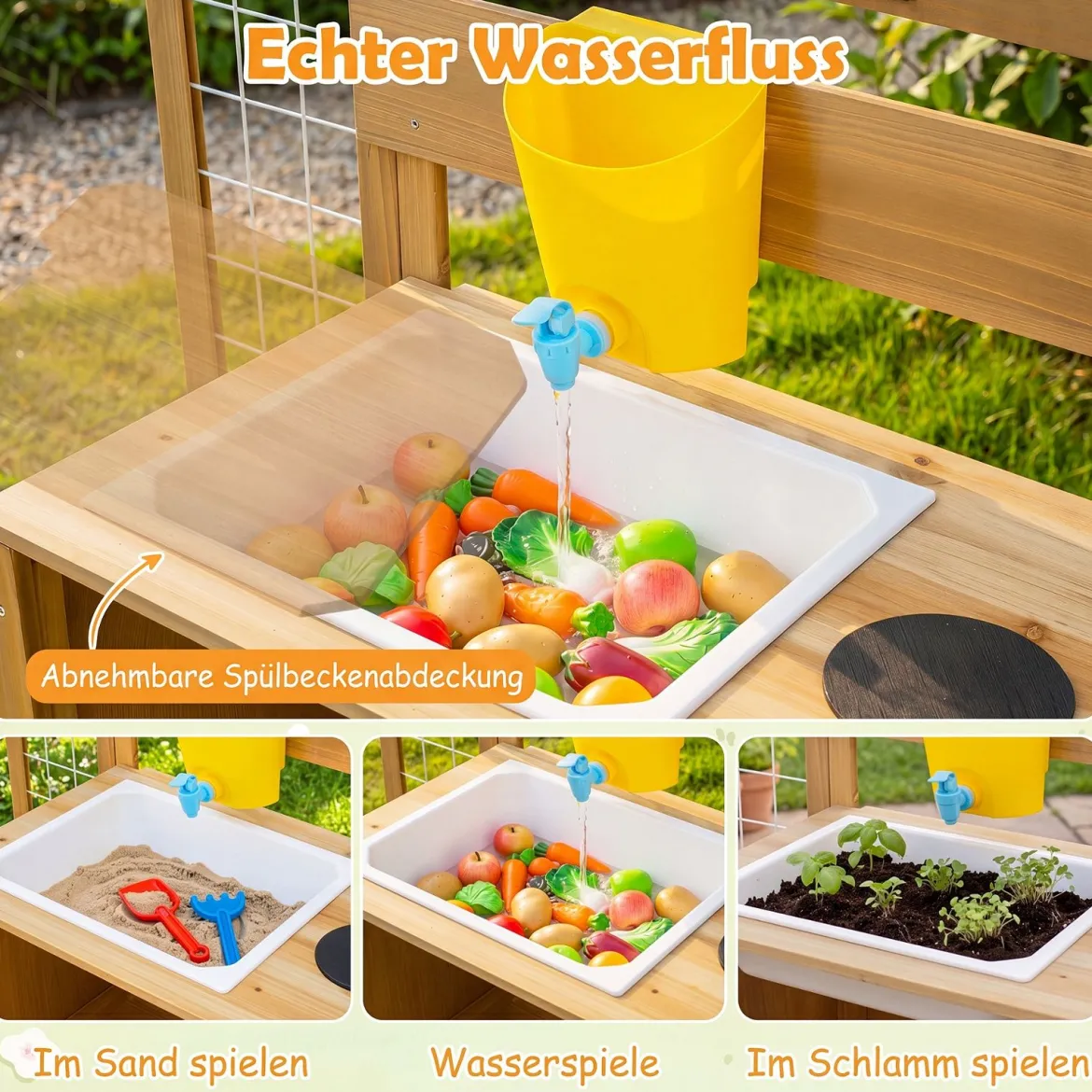 Matschküche Kinder Outdoor Spielküche mit Spüle Wassertank & Wasserhahn für Kinder ab 3 Jahren