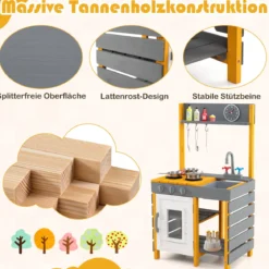 Matschküche Kinder Outdoor Spielküche mit Herd & Abnehmbarer Spüle & Wasserhahn Outdoor Kinderküche