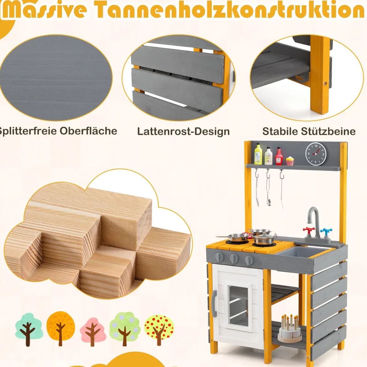 Matschküche Kinder Outdoor Spielküche mit Herd & Abnehmbarer Spüle & Wasserhahn Outdoor Kinderküche