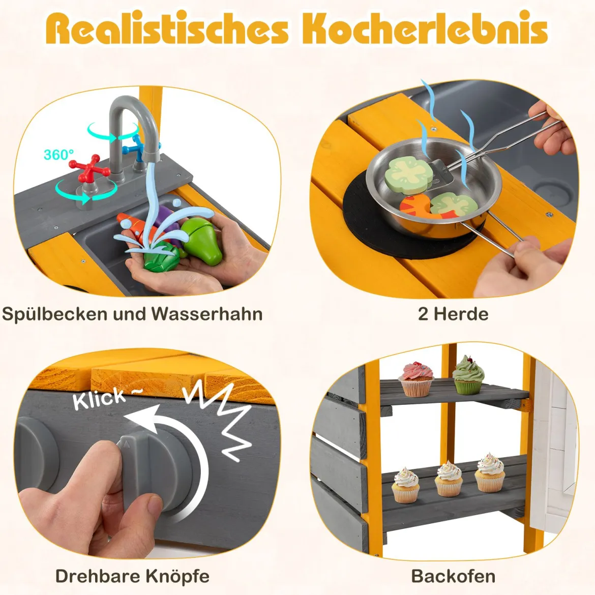 Matschküche Kinder Outdoor Spielküche mit Herd & Abnehmbarer Spüle & Wasserhahn Outdoor Kinderküche