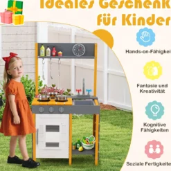 Matschküche Kinder Outdoor Spielküche mit Herd & Abnehmbarer Spüle & Wasserhahn Outdoor Kinderküche